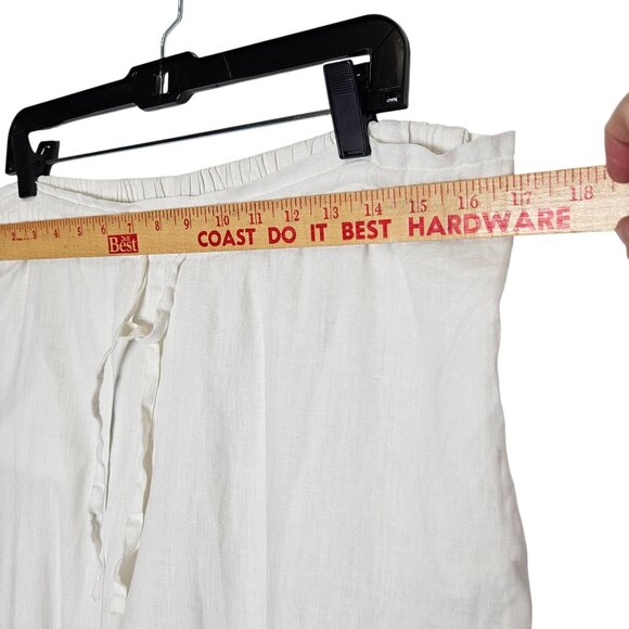 Dolma S/M White Linen Drawstring Pants Elastic Waist & Pockets Pull On Wide Leg - Picture 9 of 12